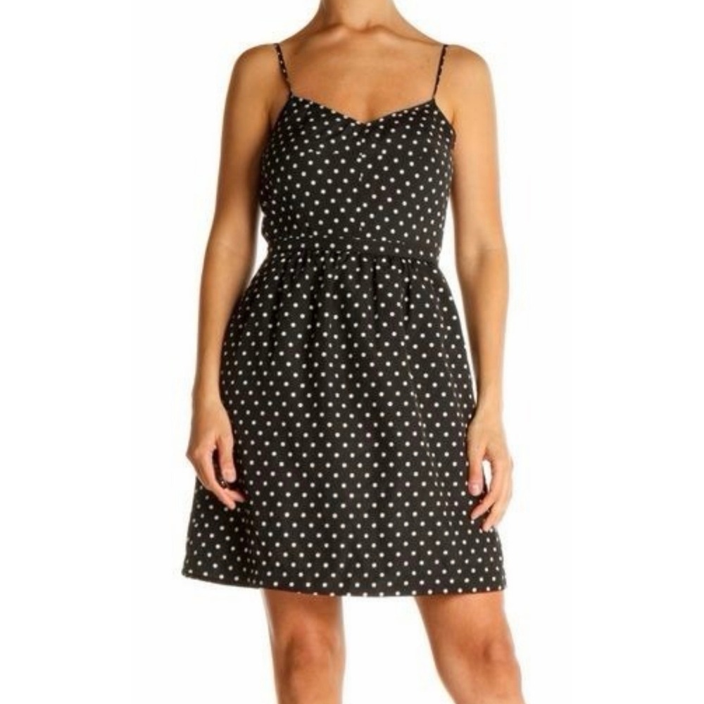 J.Crew Black White Polka Dot Spaghetti Strap Cami Dress Size 6